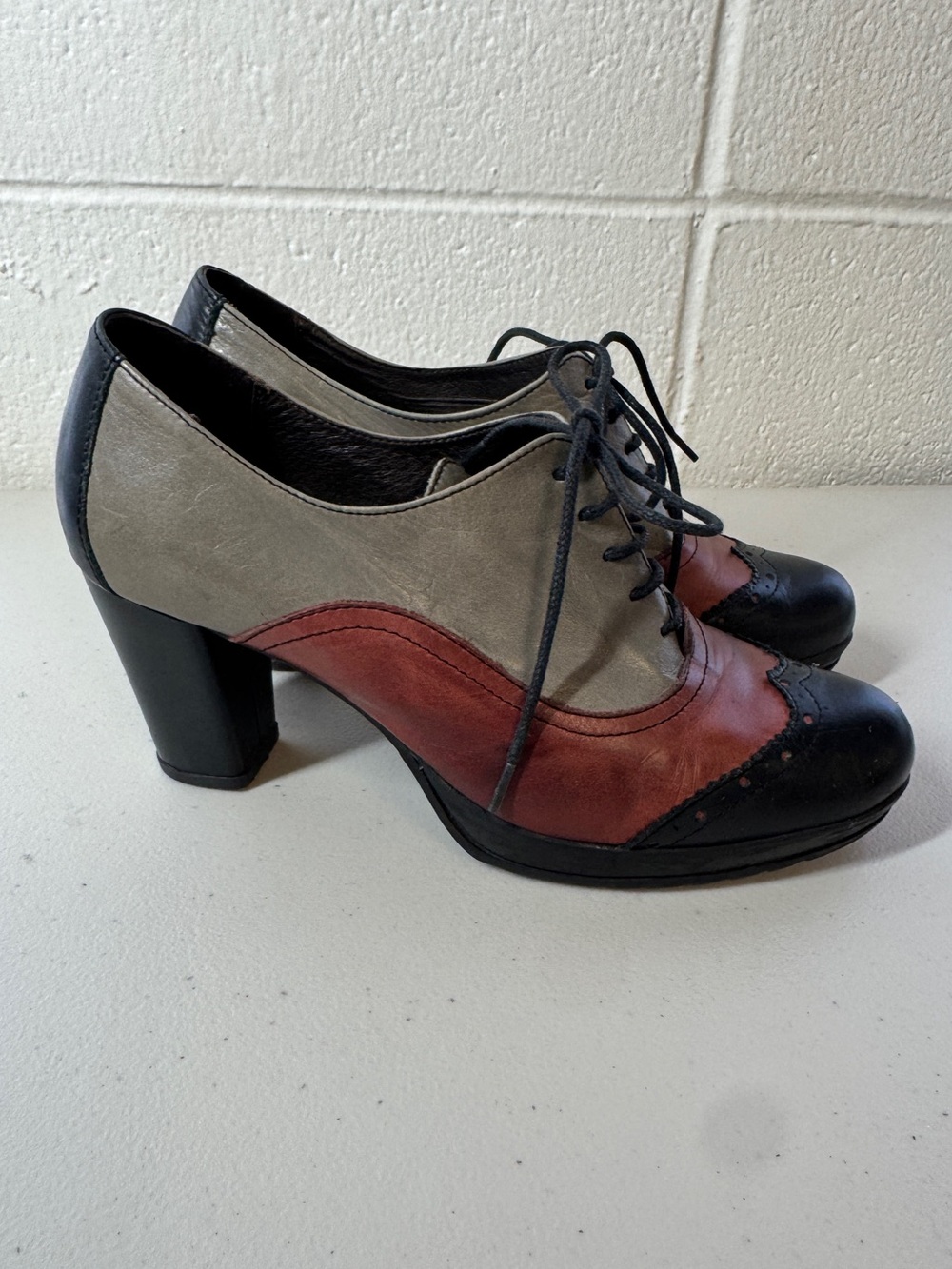 MJUS Leather Oxford Heels Colorblock EU 40 Spain Retro Art Boho Lagenlook Shoes